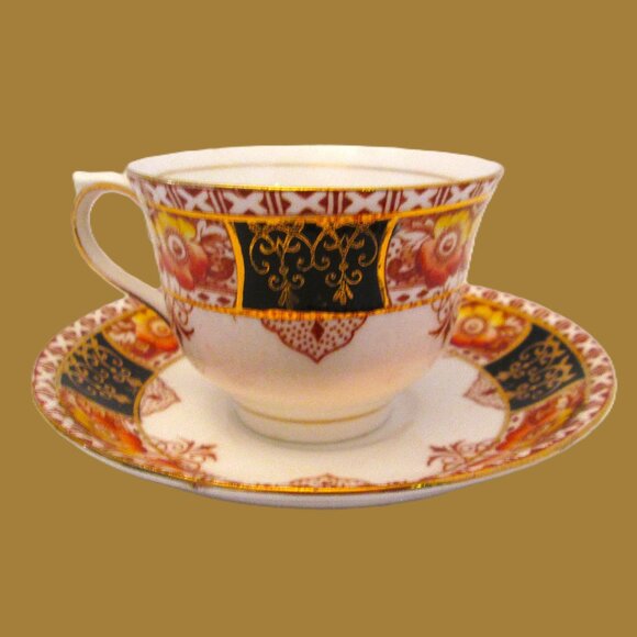 Vtg Colclough China cerca1930's cup & saucer of golds,black,oranges,yellow - Picture 3 of 5